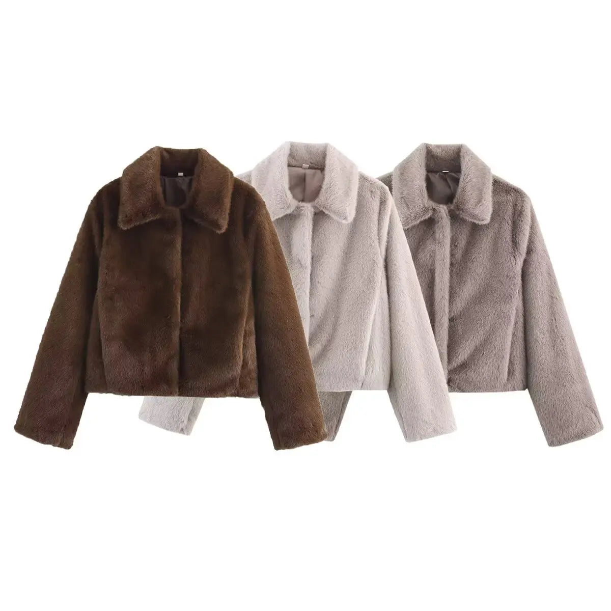 Loose lapel button embellished brown long sleeved jacket for women's autumn and winter collection